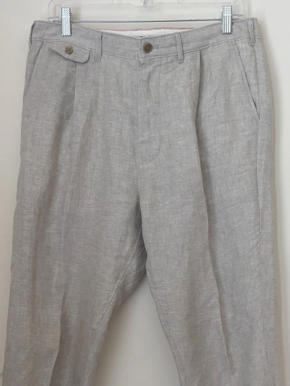 Alex Mill Men's Standard Slim-Fit Cropped Pleated Linen Trousers Sz 32 Neutrals